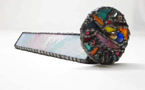 K1 Iridescent White Stained Glass Kaleidoscope 8" L X 1 1/2" H. Wheel 3" Dia. by Artworks by Linda Carpenter / Daytona Beach Art Works